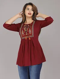 Nidhi Women Rayon Embroidered Stylish Front Dori Round Top for Women-thumb2