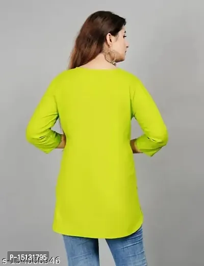 Nidhi Women's Rayon Casual Solid Fashionable Tops for women (Lime Green)-thumb3