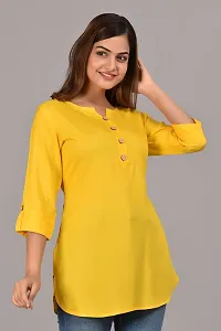 Nidhi Women Rayon Solid Stylish Side Cut Short Kurti Short Kurta Top-thumb3