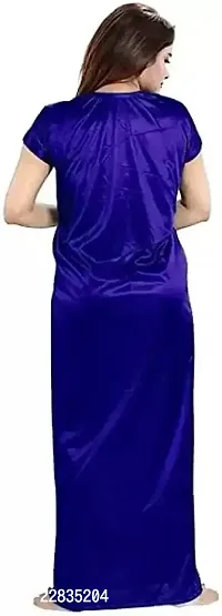 Women's Satin Nighty Set Dress Free Size (Blue)-thumb2