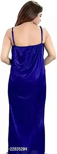 Women's Satin Nighty Set Dress Free Size (Blue)-thumb4