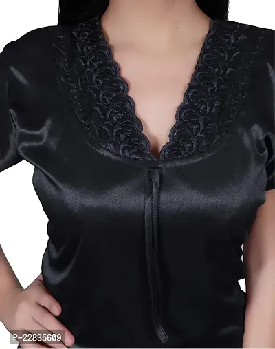 Women's Soft Satin Top and Patiyala Nighty ( Black )-thumb2