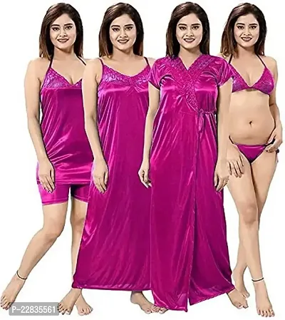 Women's Satin Solid Nightwear Nightyset Dress-thumb0