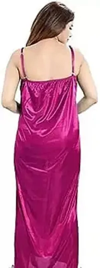 Women's Satin Solid Nightwear Nightyset Dress-thumb3