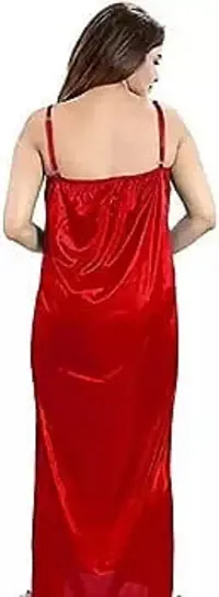 Women's Satin Nighty Set Dress Free Size (Red)-thumb1