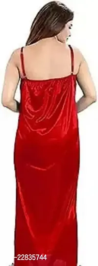 Women's Satin Nighty Set Dress Free Size (Red)-thumb2