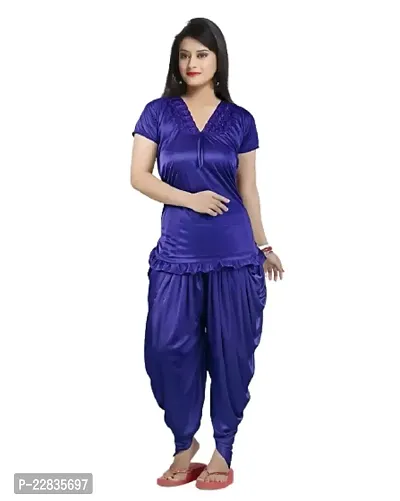 Women's Soft Satin Top and Patiyala Nighty ( Blue )