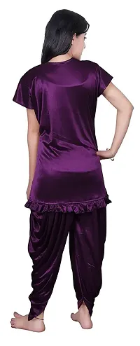 Women's Soft Satin Top and Patiyala Nighty ( Purple )-thumb1