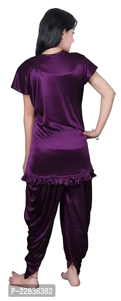 Women's Soft Satin Top and Patiyala Nighty ( Purple )-thumb2