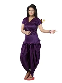 Women's Soft Satin Top and Patiyala Nighty ( Purple )-thumb2