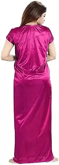 Women Solid Satin 6 Piece Pink Colour Nighty , Nightwear Set For Women  Girls (Free Size)-thumb3