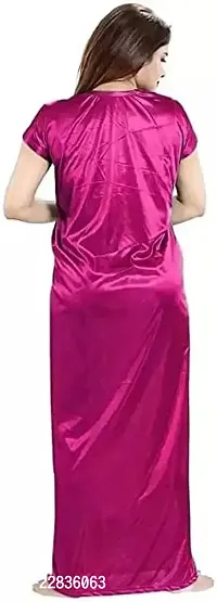 Women Solid Satin 6 Piece Pink Colour Nighty , Nightwear Set For Women  Girls (Free Size)-thumb4