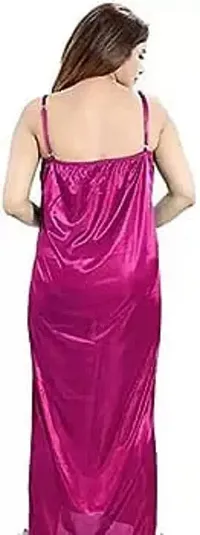 Women Solid Satin 6 Piece Pink Colour Nighty , Nightwear Set For Women  Girls (Free Size)-thumb2