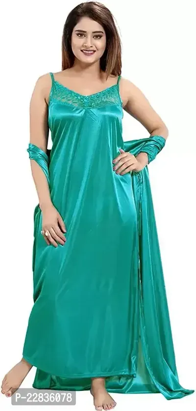 Women Solid Satin 6 Piece Nightwear Set For Women  Girls (Free Size)-thumb0