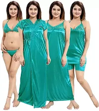 Women Solid Satin 6 Piece Nightwear Set For Women  Girls (Free Size)-thumb2