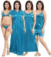 Women Solid Satin 6 Piece Nightwear Set for Women Stylish  Regular Nightywear Dress (Free Size)-thumb4