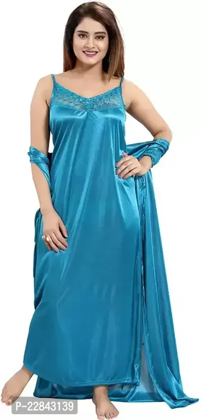 Women's Satin Solid Nightwear Nightyset Dress-thumb4