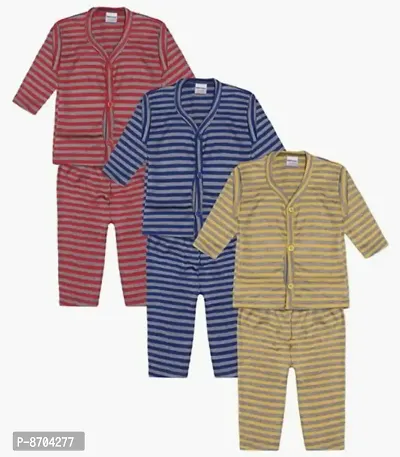 3 Kids Baby Boy And Baby Girl Thermal Pajama Top Button Set Strip
