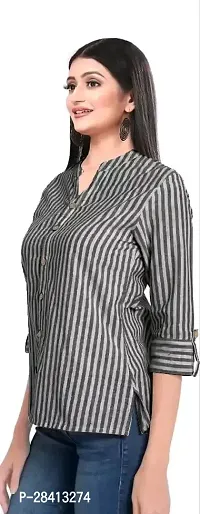 Elegant Black Cotton Striped Shirt For Women-thumb5