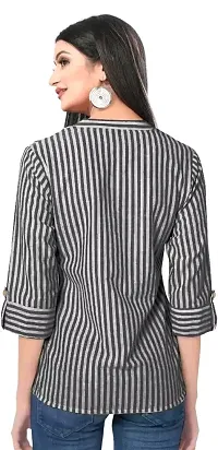 Elegant Black Cotton Striped Shirt For Women-thumb3