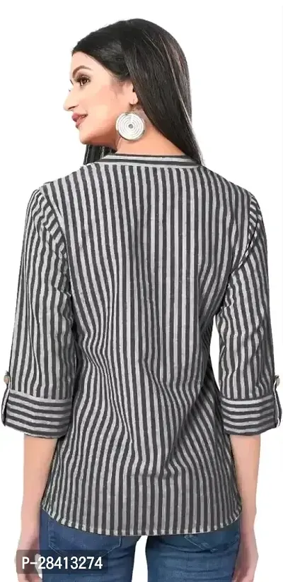 Elegant Black Cotton Striped Shirt For Women-thumb4
