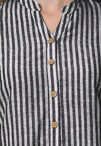Elegant Black Cotton Striped Shirt For Women-thumb1