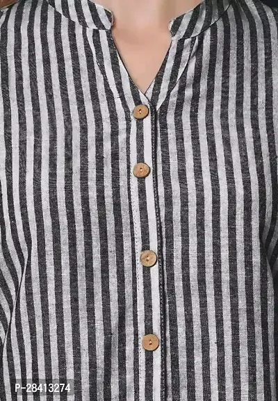 Elegant Black Cotton Striped Shirt For Women-thumb2