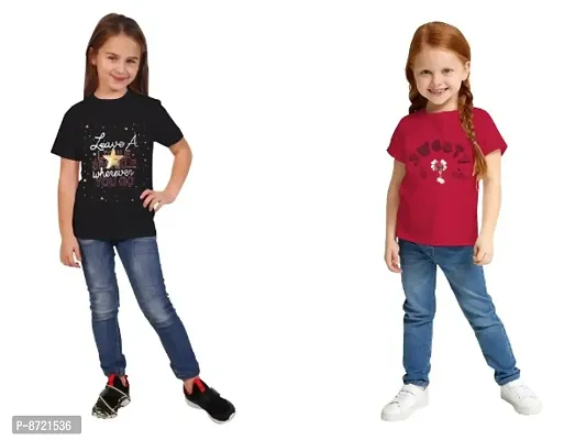 Classic Cotton Printed Tshirt for Kids Girls, Pack of 2-thumb0