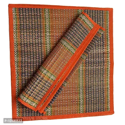 Montelal Store Handmade Korai Pai Kusha Grass Pooja Aasan Sitting Floor Mats Orange -Set of 2 Pcs-thumb2