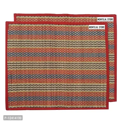 Montelal Store Handmade Korai Pai Kusha Grass Pooja Aasan Sitting Floor Mats Red -Set of 2 Pcs-thumb0