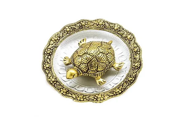 EtsiBitsi Metal and Glass Tortoise Plate Vastu Showpiece
