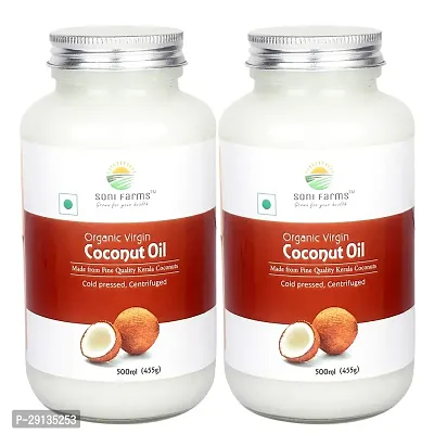 SoNi Farms Organic Coconut Oil (Virgin Cold Pressed, UnRefined) - 1 Ltr (500 ML X 2)-thumb0