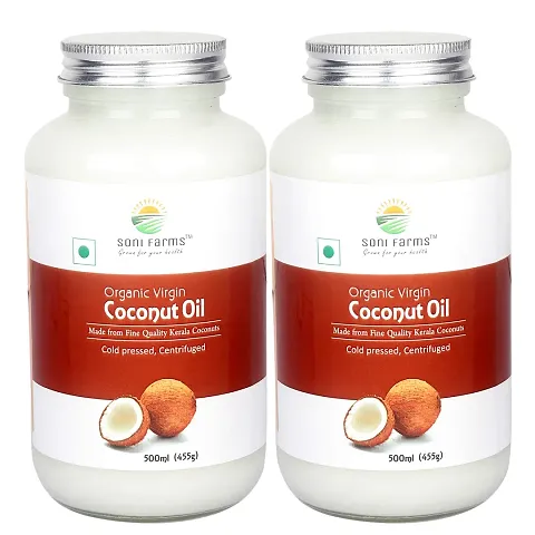 SoNi Farms Organic Coconut Oil (Virgin Cold Pressed, UnRefined) - 1 Ltr (500 ML X 2)