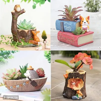 Trendy Cute Resin Flower Pots Without Plant - Pack of 4-thumb0