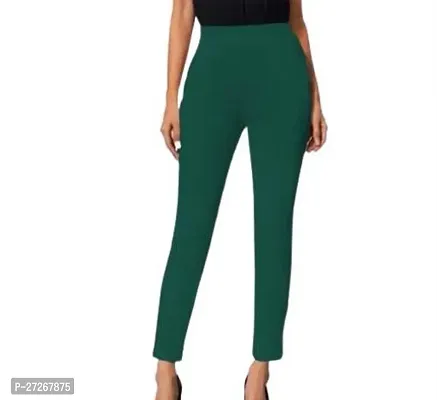 Elegant Green Polyester Solid Trousers For Women