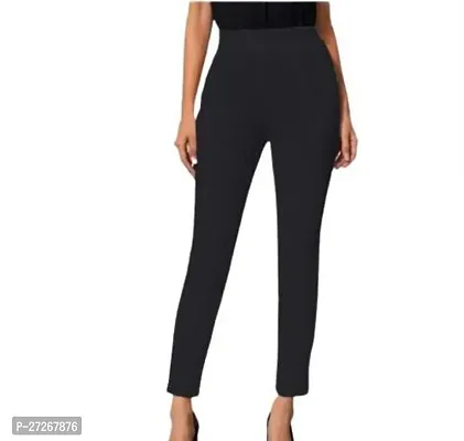 Elegant Black Polyester Solid Trousers For Women