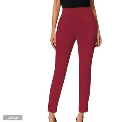 Elegant Maroon Polyester Solid Trousers For Women-thumb0