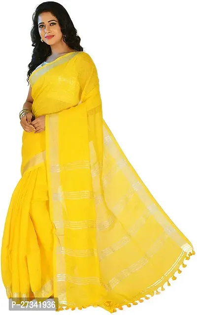 Stylish Yellow Linen Saree without Blouse piece For Women-thumb2