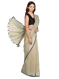 Stylish Beige Cotton Saree without Blouse piece For Women-thumb1