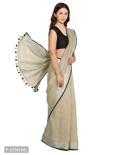 Stylish Beige Cotton Saree without Blouse piece For Women-thumb2