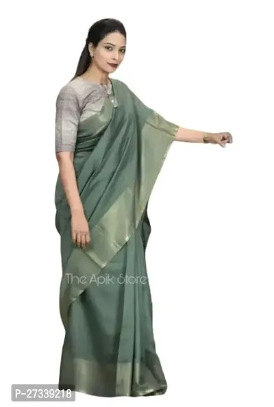 Designer Green Cotton Silk Saree Without Blouse Piece For Women
