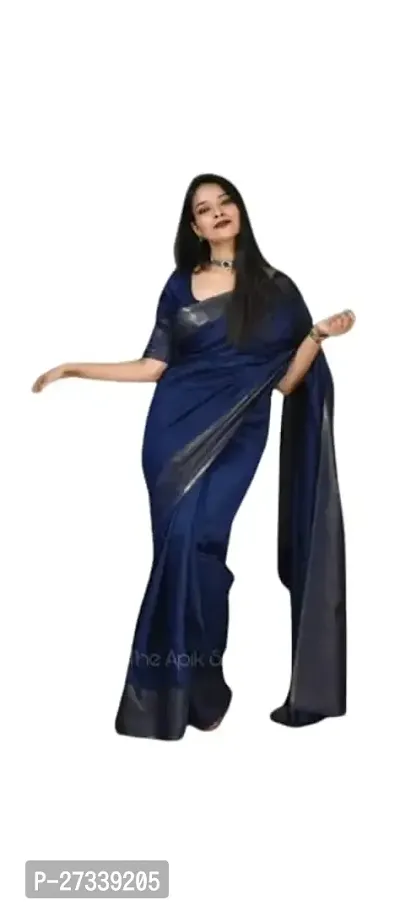 Designer Navy Blue Cotton Silk Saree Without Blouse Piece For Women