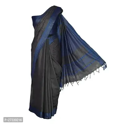 Designer Black Cotton Silk Saree Without Blouse Piece For Women