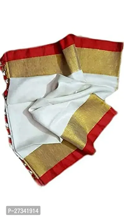 Stylish White Linen Saree without Blouse piece For Women-thumb0