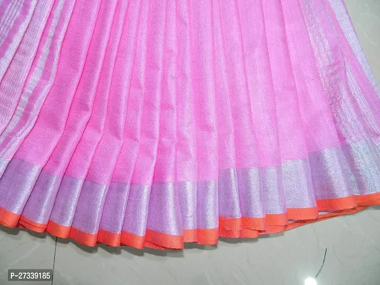 Designer Pink Linen Saree Without Blouse Piece For Women-thumb4