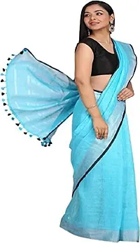 Designer Blue Linen Saree Without Blouse Piece For Women-thumb2