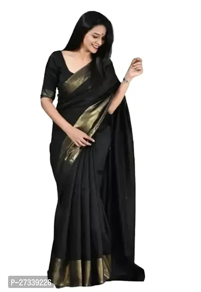Designer Black Cotton Silk Saree Without Blouse Piece For Women