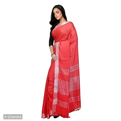 Stylish Red Cotton Saree without Blouse piece For Women-thumb4