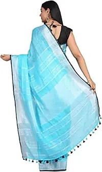 Designer Blue Linen Saree Without Blouse Piece For Women-thumb3