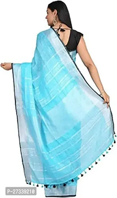 Designer Blue Linen Saree Without Blouse Piece For Women-thumb4